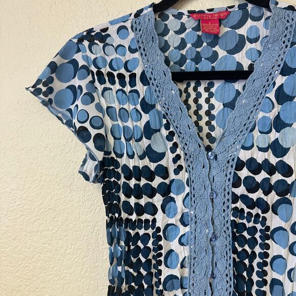 Y2k Sunny Leigh Polka Dot V-Neck Short Sleeve Top Blue Size Small - Picture 3 of 5